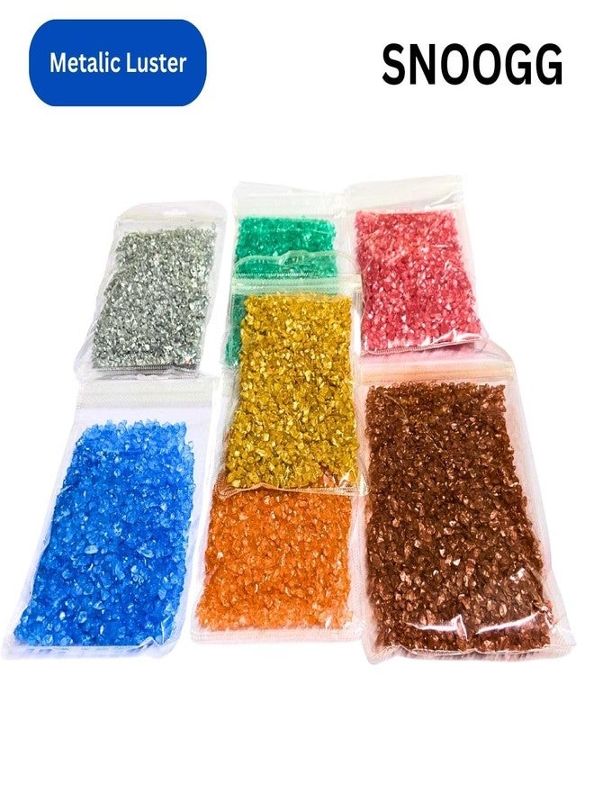 SNOOGG Crushed fire Glass 2-5 MMHigh Luster Metalic 6 Colour - 40 Grame Each.Gold Silver Dark Green Ocean Blue Coral Orange for Resin Art, DIY Crafts, Aquarium, and Home Décor - Image 2